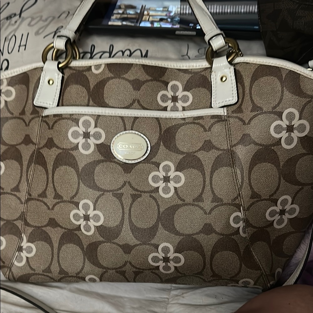 Coach Brown and Cream Tote with Signature Monogram